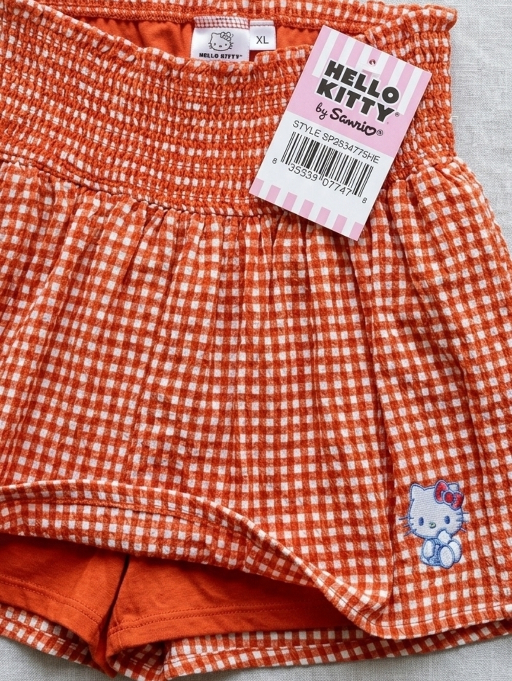 NWT Hello Kitty Gingham Smocked Skort | Girls XL 14/16 | Red & White Check